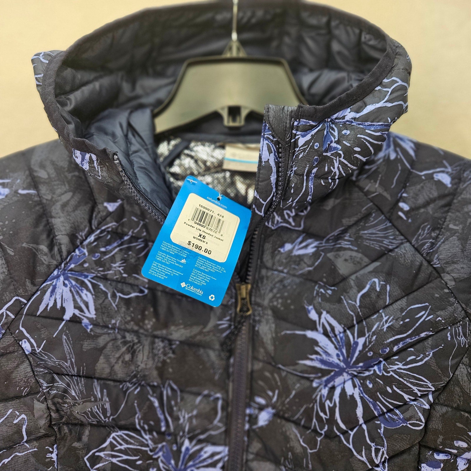 COLUMBIA WOMEN'S XS POWDER LITE HOODED JACKET FLORAL PRINT OMNI HEAT PUFFER COAT