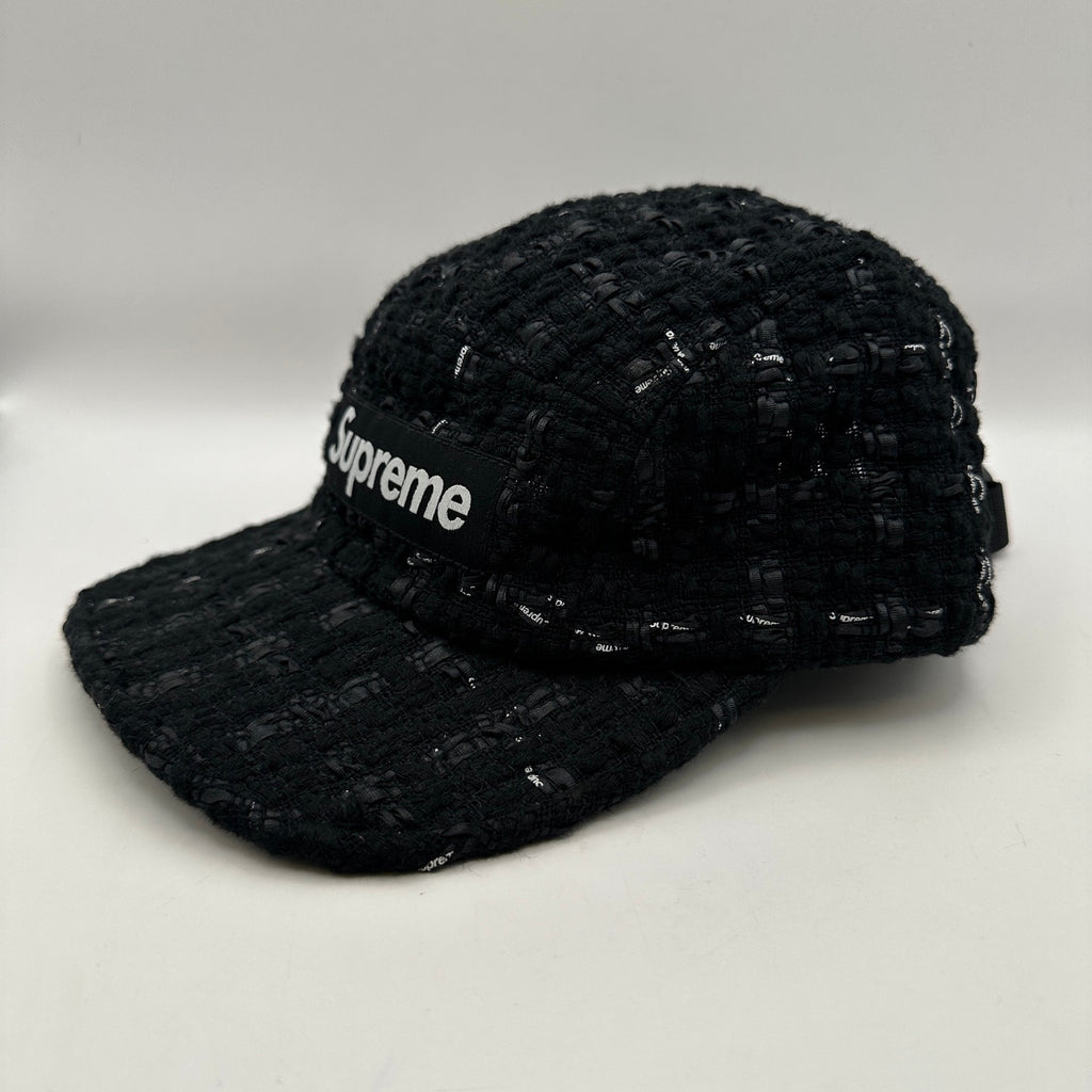 SUPREME BLACK TWEED CAMP CAP HAT BOX LOGO ADJUSTABLE MADE IN USA