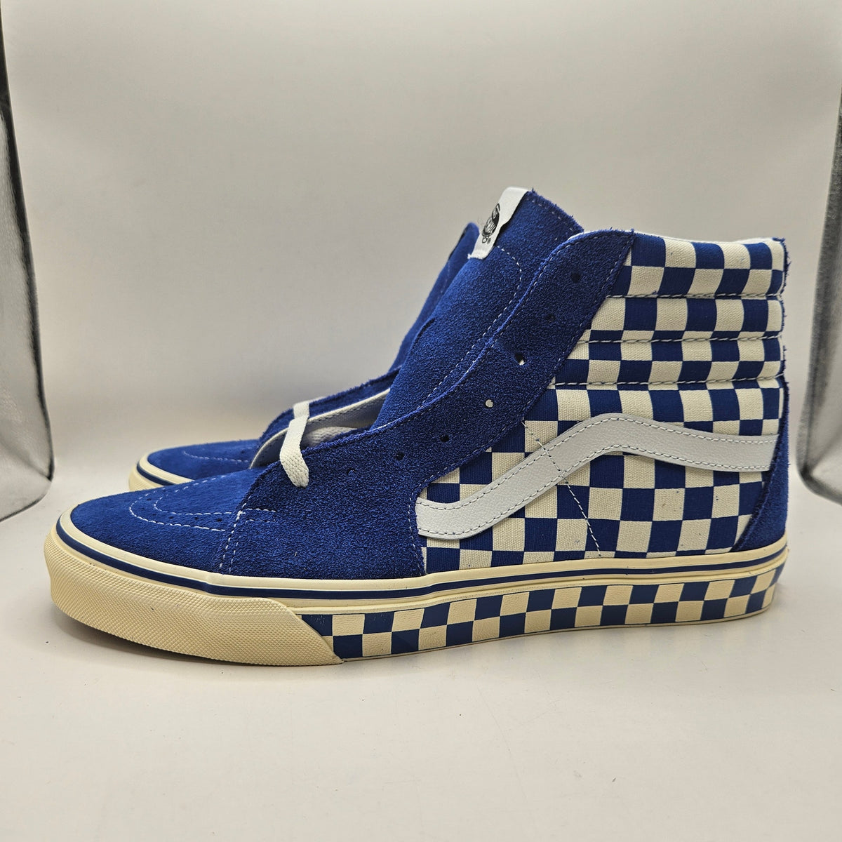 VANS MEN'S 11 SK8-HI CHECKERBOARD SIDEWALL CLASSIC BLUE SKATEBOARD NWOB