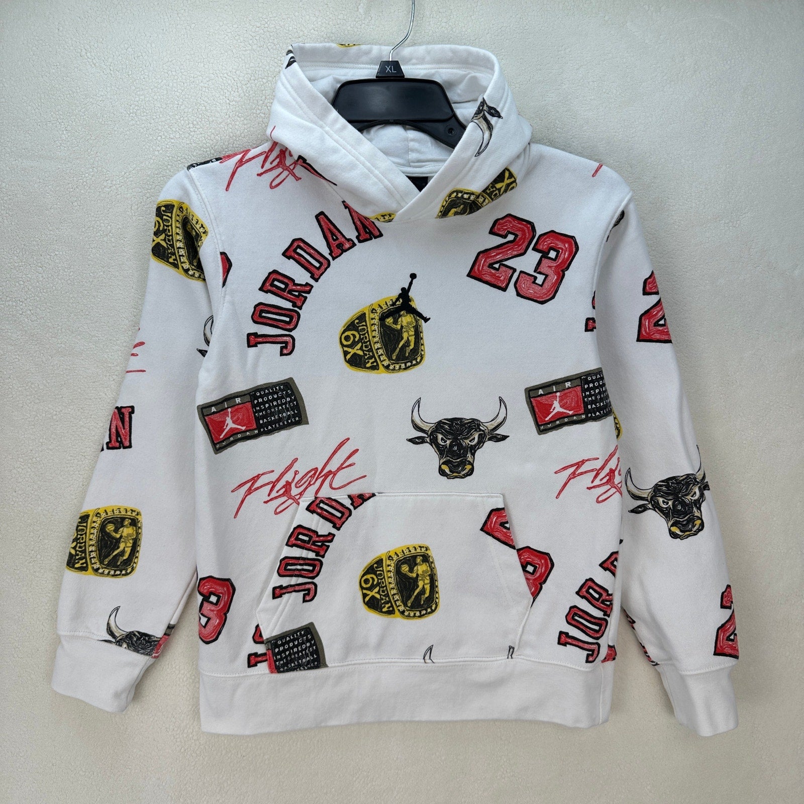 AIR JORDAN Kids Medium All over print hoodie white PEN MARK