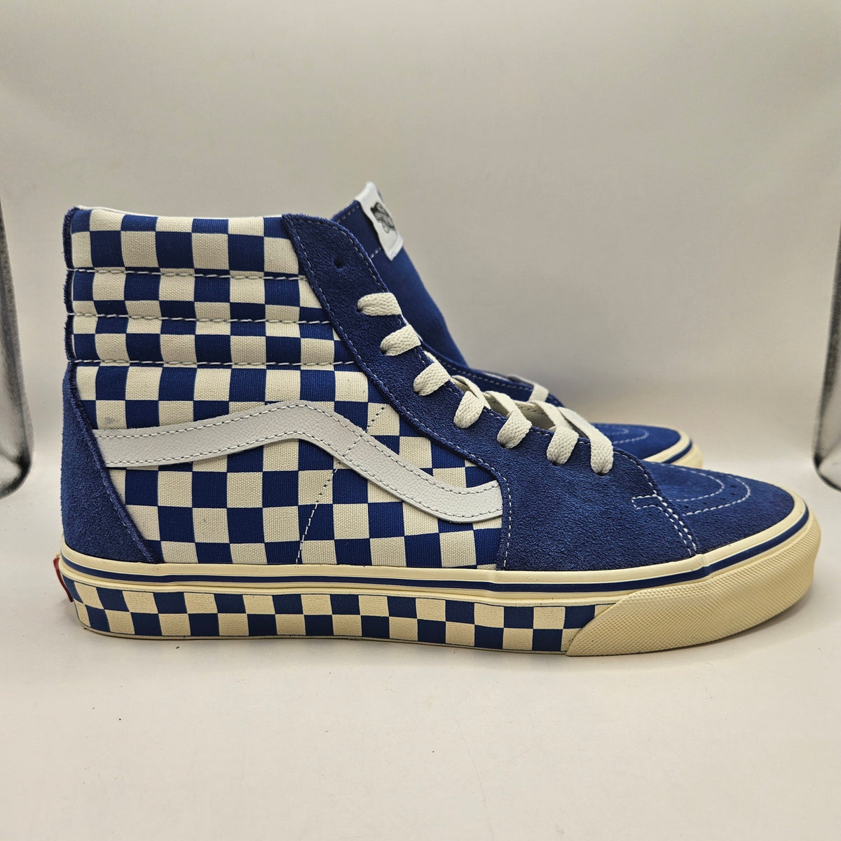 VANS MEN'S 10.5 SK8-HI CHECKERBOARD SIDEWALL CLASSIC BLUE SKATEBOARD NWOB