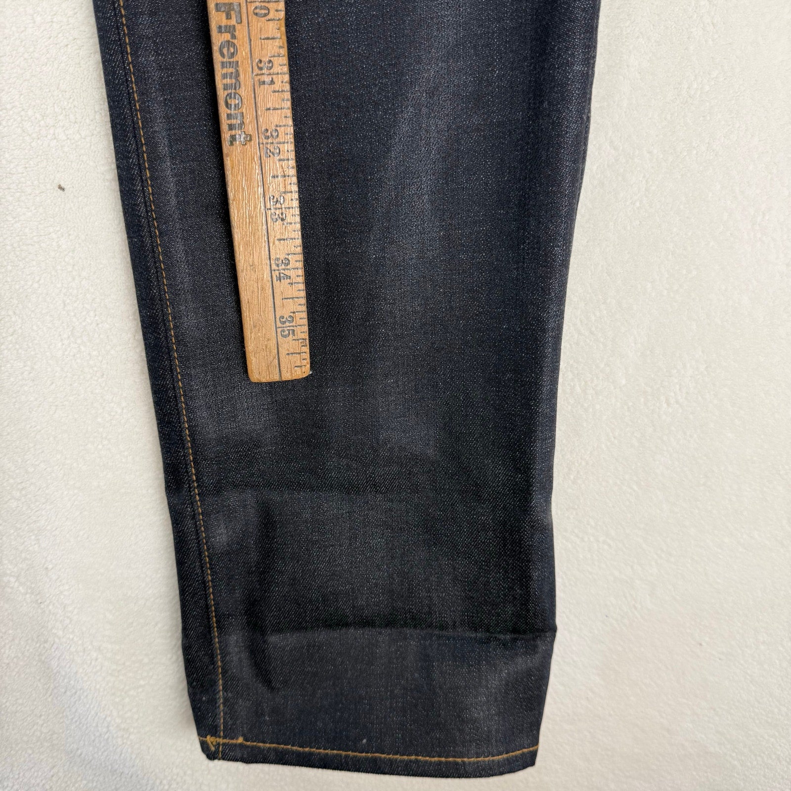 7 FOR ALLMANKIND MEN'S 33 MADE IN USA DARK BLUE WAXED STRAIGHT LEG JEANS