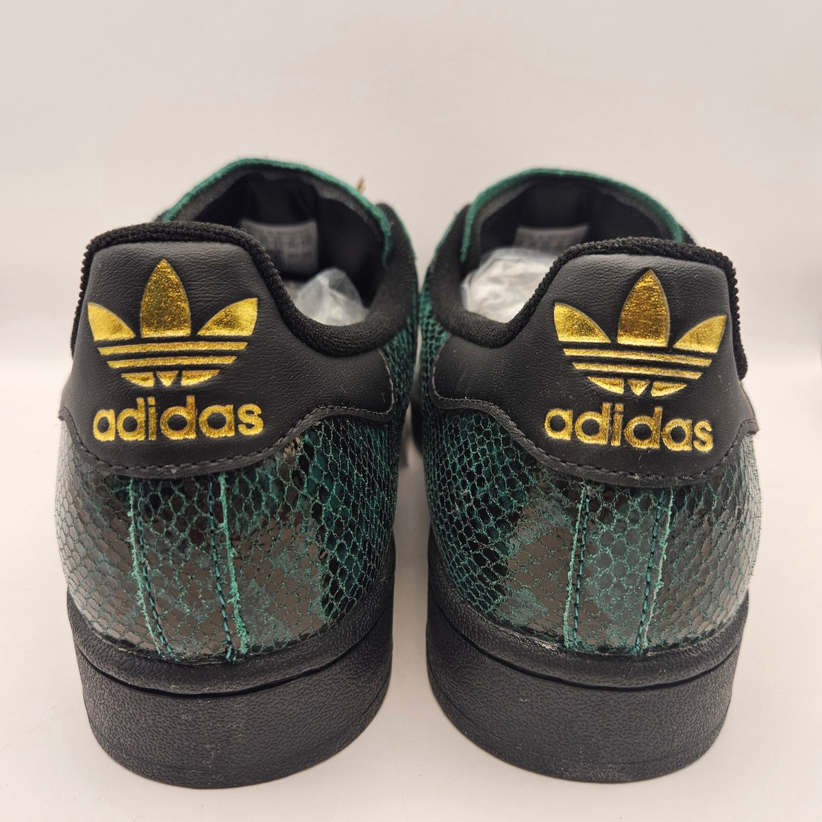 ADIDAS ORIGINALS WOMEN'S 9 SUPERSTAR BLACK GREEN SNAKESKIN SHELL TOE NWOB