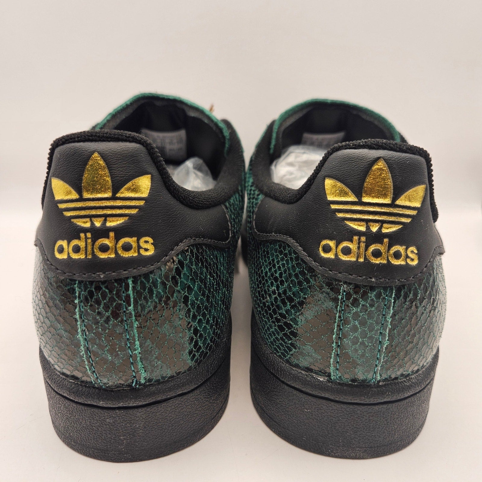 ADIDAS ORIGINALS WOMEN'S 9 SUPERSTAR BLACK GREEN SNAKESKIN SHELL TOE NWOB