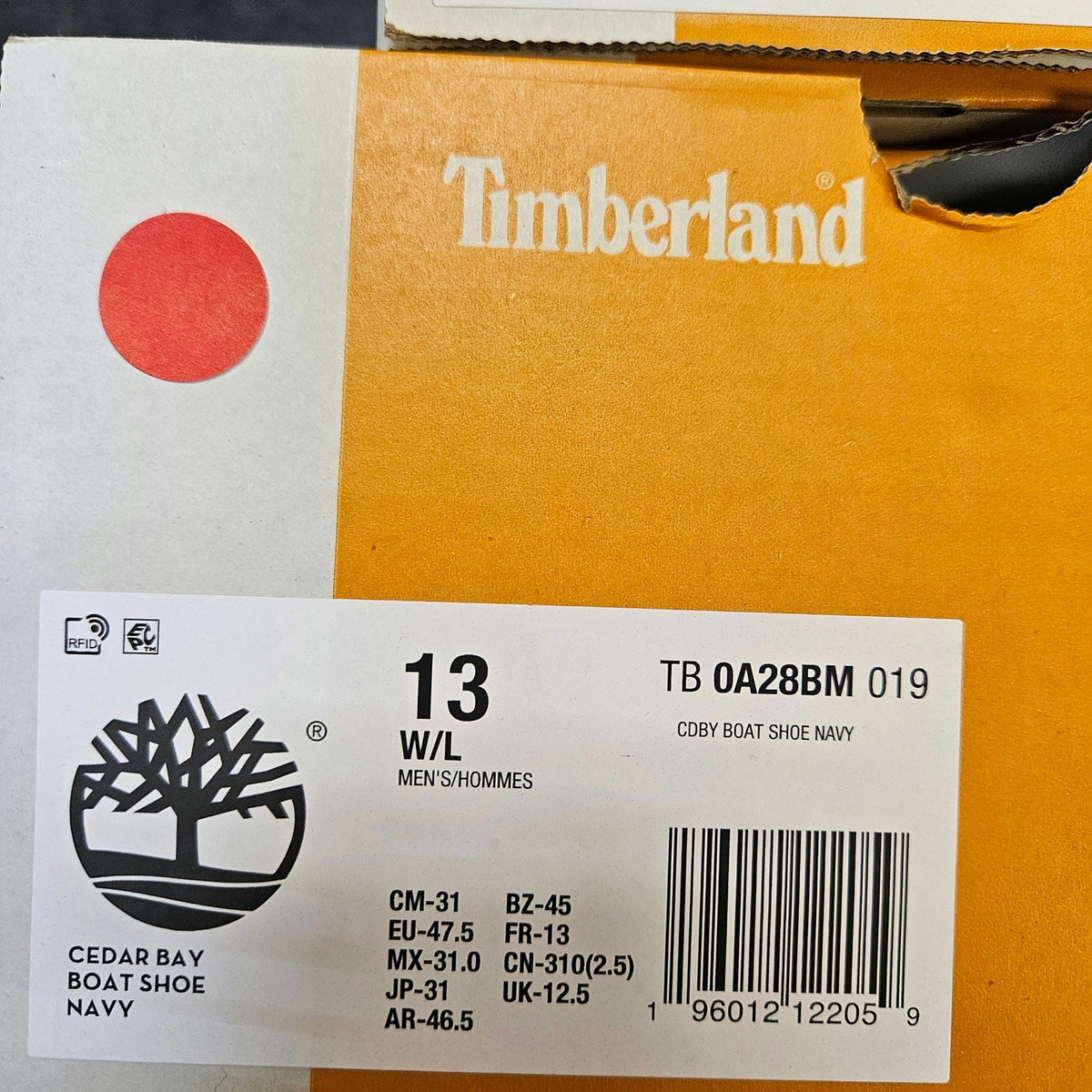 TIMBERLAND MEN'S 13 WIDE NAVY BLUE CEDAR BAY BOAT SHOE TB0A28BM019