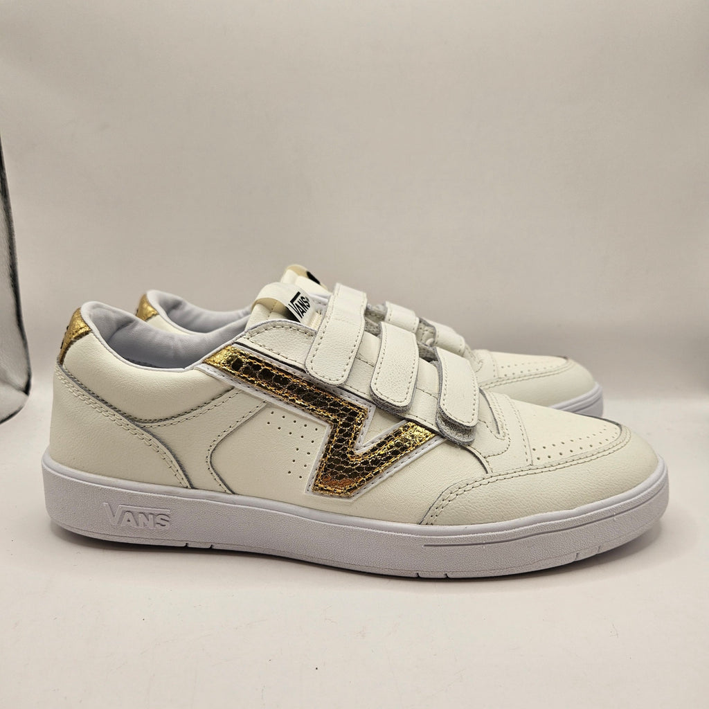 VANS MEN'S 8.5 LOWLAND COMFYCUSH WHITE GOLD STRAP ON SNEAKER NWOB