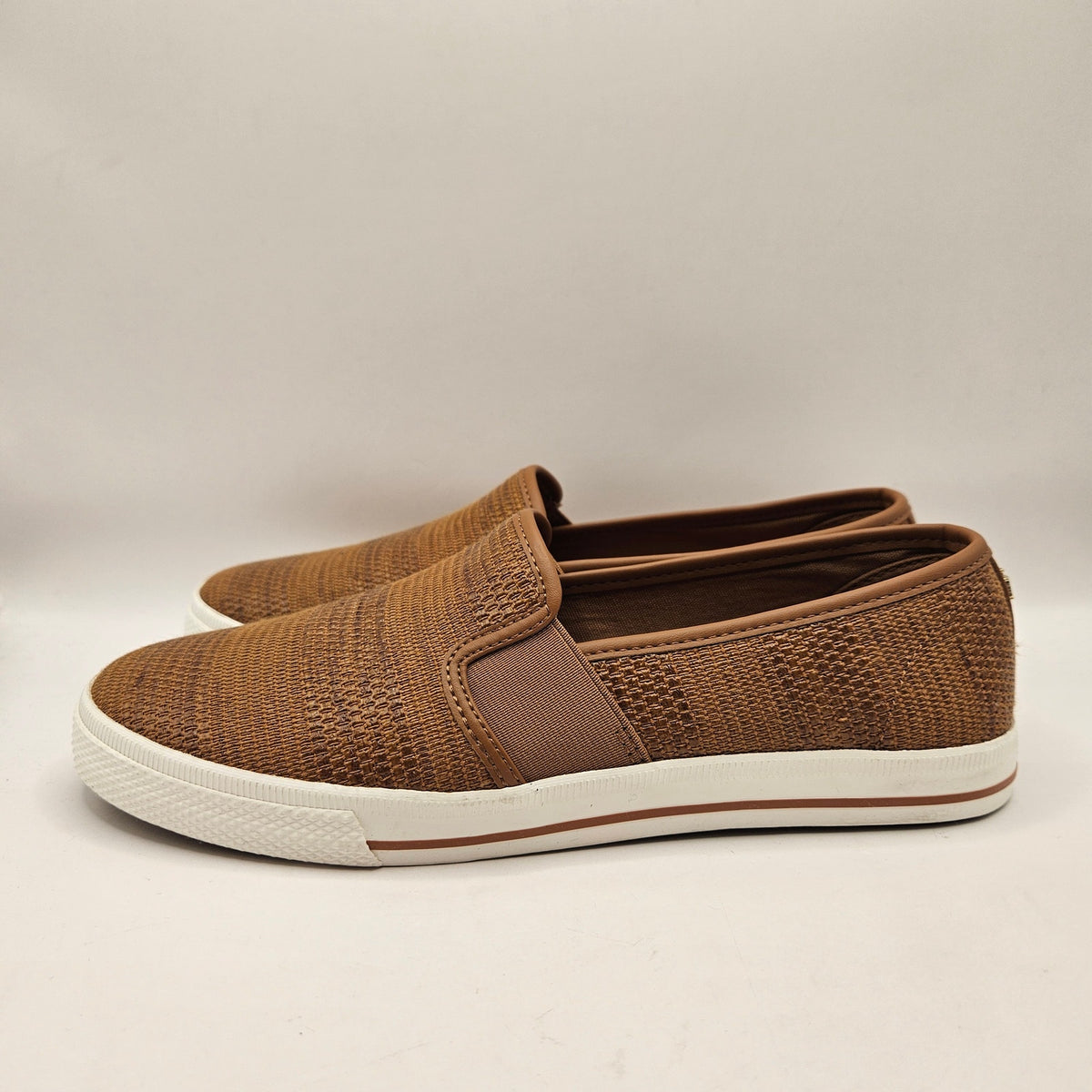 LAUREN RALPH LAUREN WOMEN'S 7.5 JINNY WOVEN SLIP-ON SNEAKER TAN NWOB