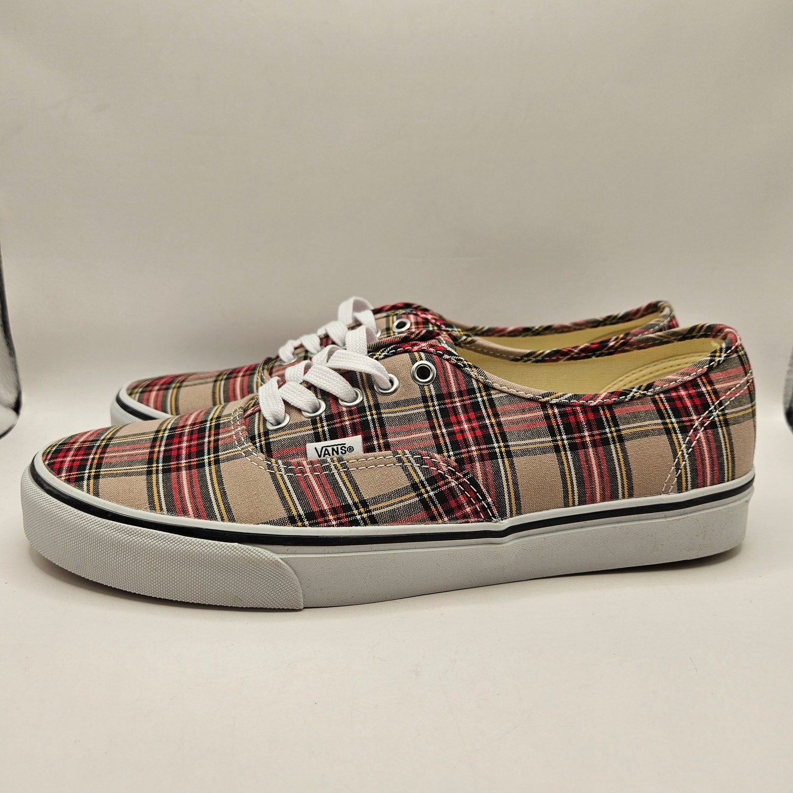 VANS MEN'S 11.5 AUTHENTIC TAN PLAID LOW TOP CANVAS SNEAKER NWOB