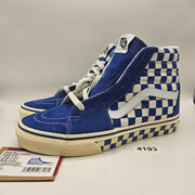 VANS WOMEN'S 8.5 SK8-HI CHECKERBOARD SIDEWALL CLASSIC BLUE SKATEBOARD NWOB