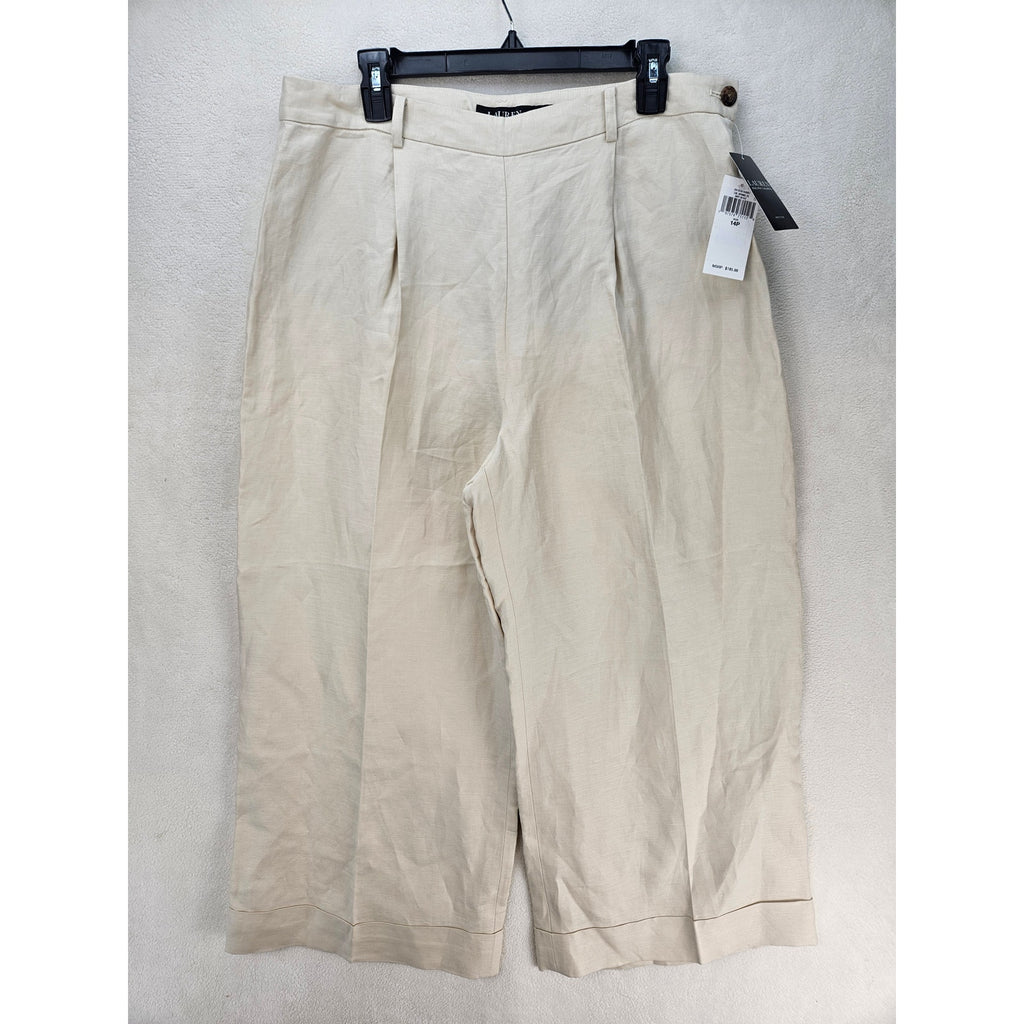 LAUREN RALPH LAUREN WOMEN'S 14P LINEN BLEND WIDE LEG CROPPED PANTS NWT IVORY