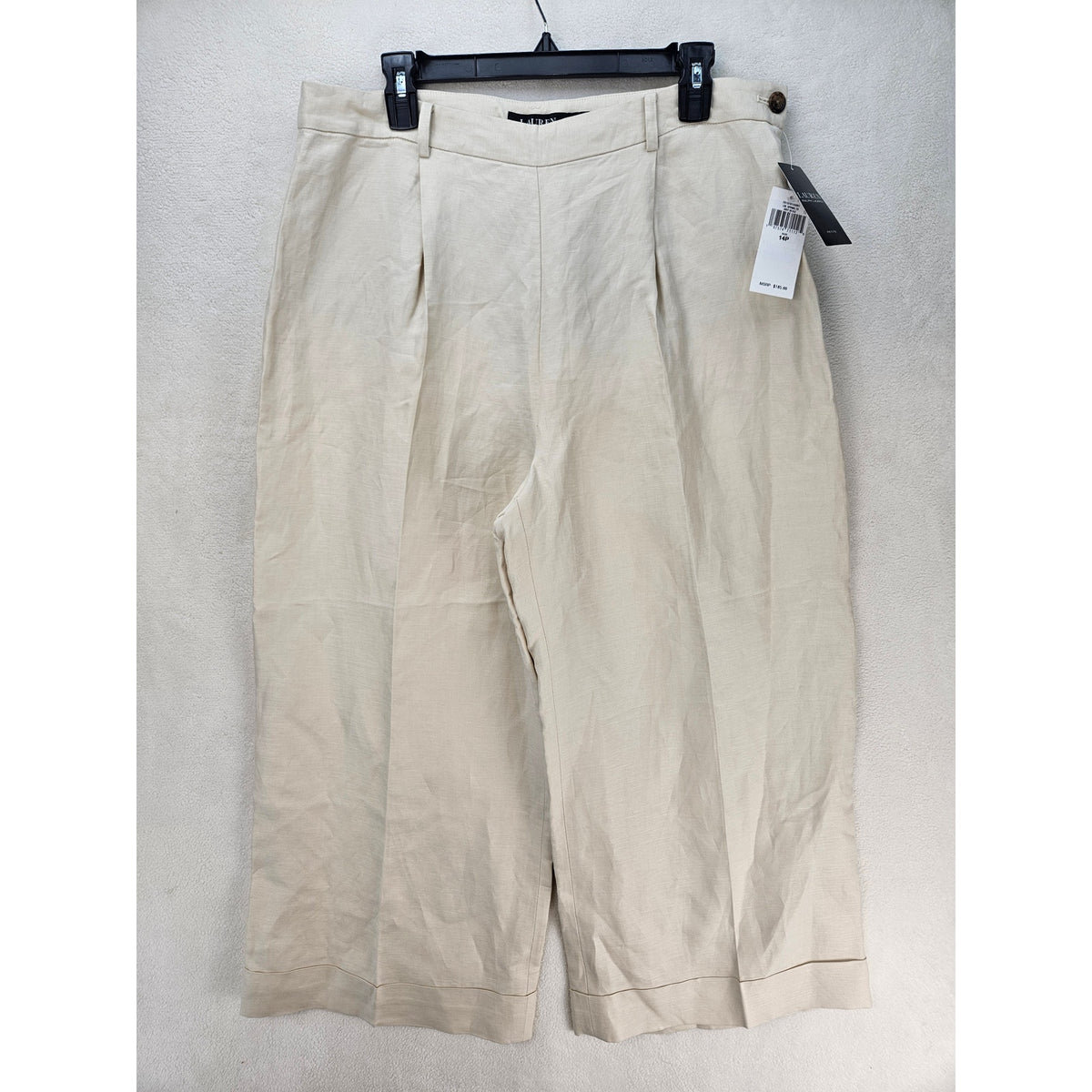 LAUREN RALPH LAUREN WOMEN'S 14P LINEN BLEND WIDE LEG CROPPED PANTS NWT IVORY