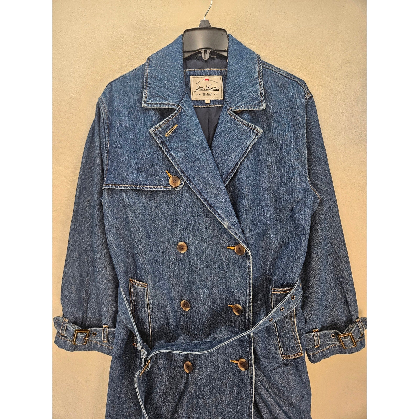 LEVIS WOMEN'S SMALL SPADE TRENCH COAT DARK WASH A89760001 NWT