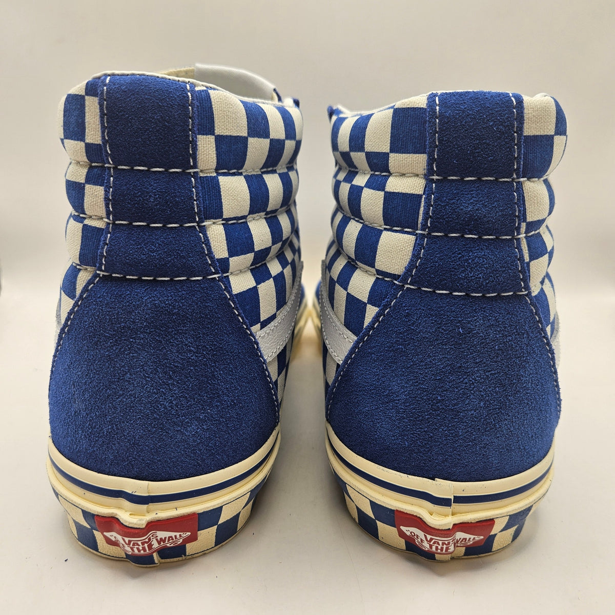 VANS MEN'S 8.5 SK8-HI CHECKERBOARD SIDEWALL CLASSIC BLUE SKATEBOARD NWOB