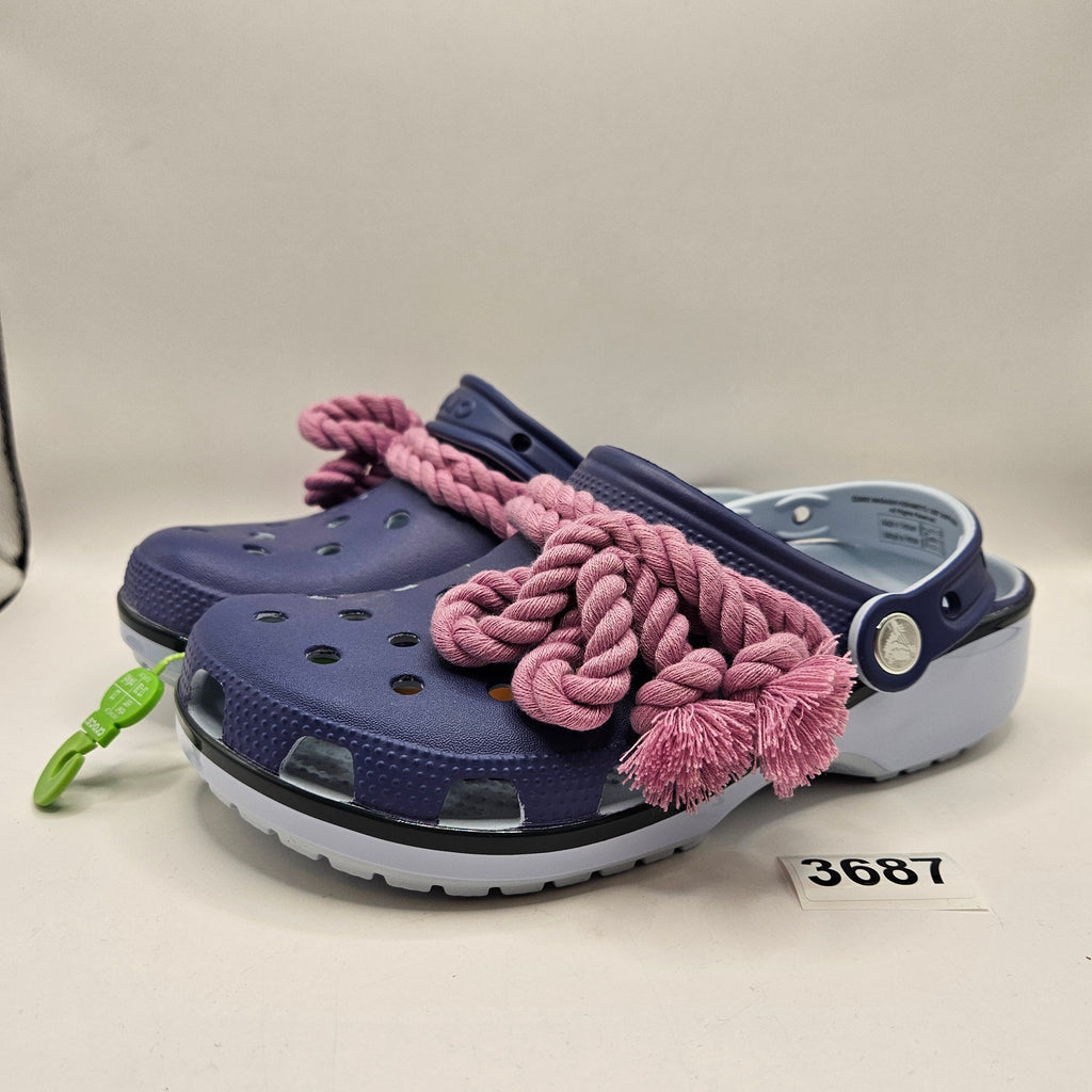 CROCS M5 W7 NARUTO SASUKE CLASSIC CLOG PURPLE ROPE JIBBITZ ANIME NWT