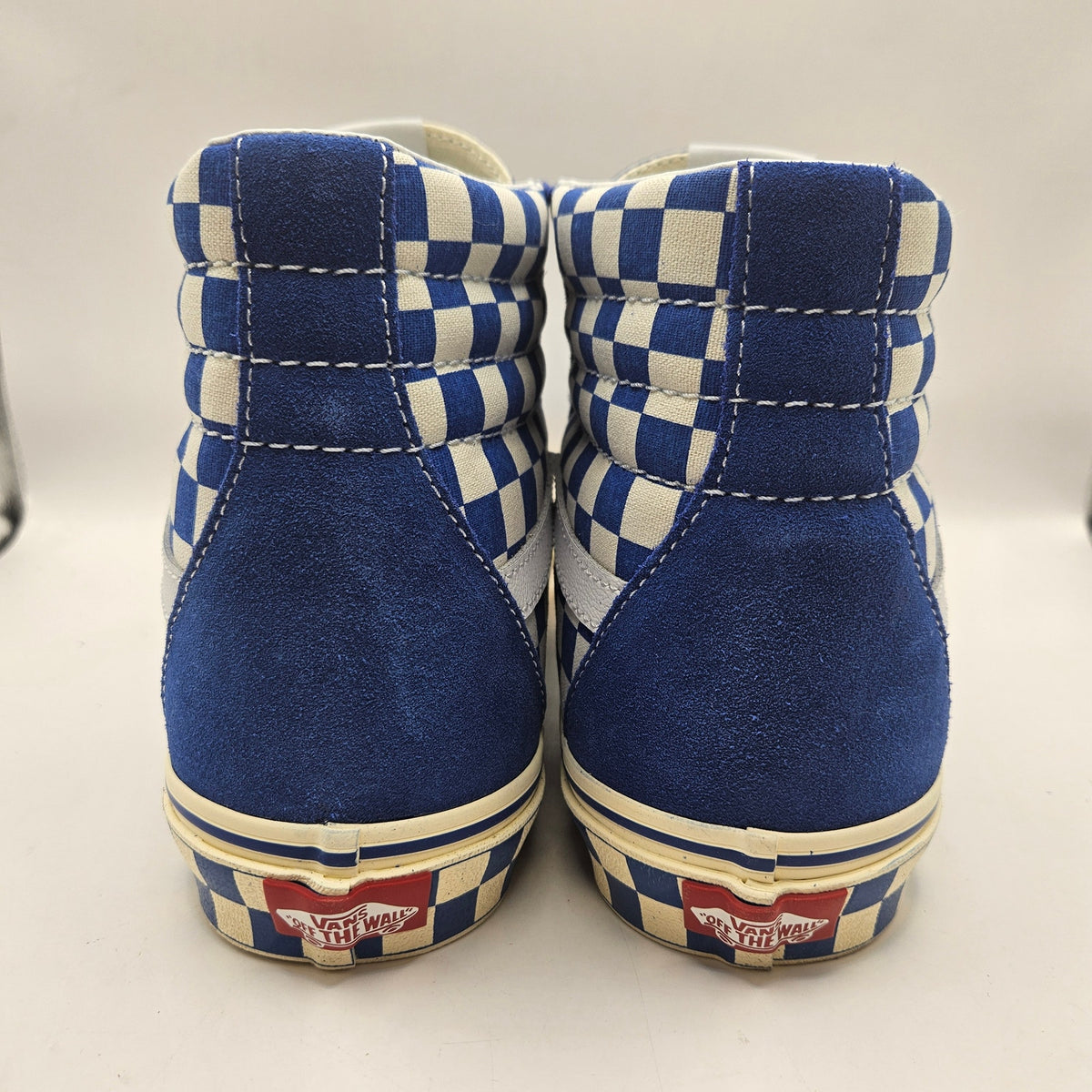 VANS MEN'S 9.5 SK8-HI CHECKERBOARD SIDEWALL CLASSIC BLUE SKATEBOARD NWOB