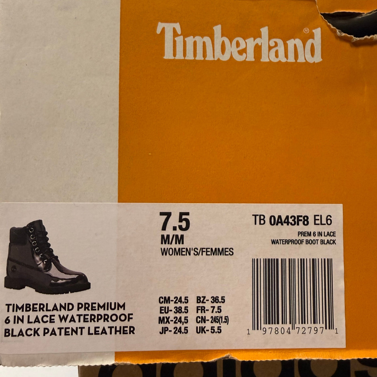 TIMBERLAND WOMEN'S 7.5 PATENT LEATHER PREMIUM 6-INCH WATERPROOF BOOT NIB