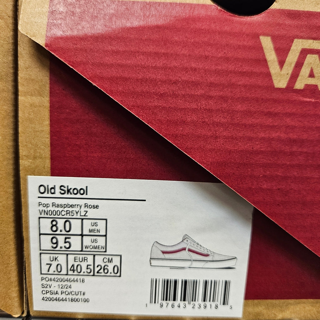 VANS WOMEN'S 9.5 OLD SKOOL POP RASPBERRY ROSE LOW TOP SNEAKER WHITE PINK NIB