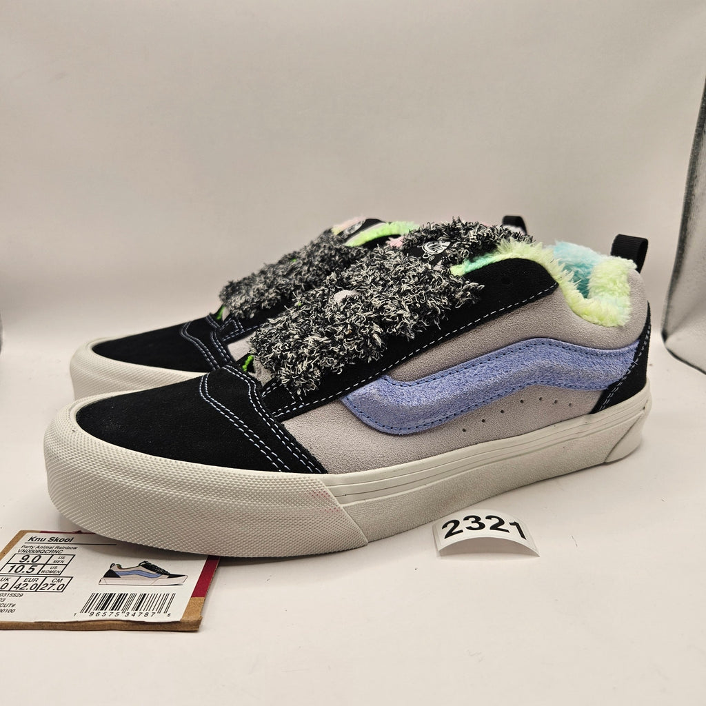 VANS MEN'S 9 KNU SKOOL PARTY ANIMAL RAINBOW BLACK SUEDE FAUX FUR NWOB