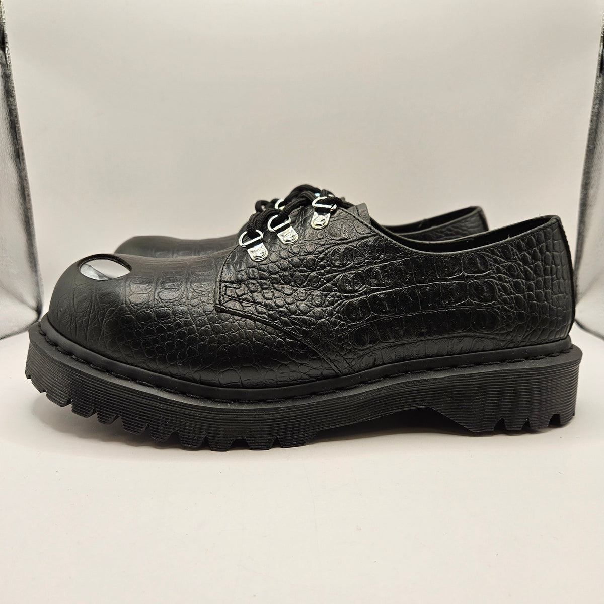 DR MARTENS MEN'S 10 1461 BEX STEEL TOE CROC EMBOSSED FOREST GREEN (BLACK)