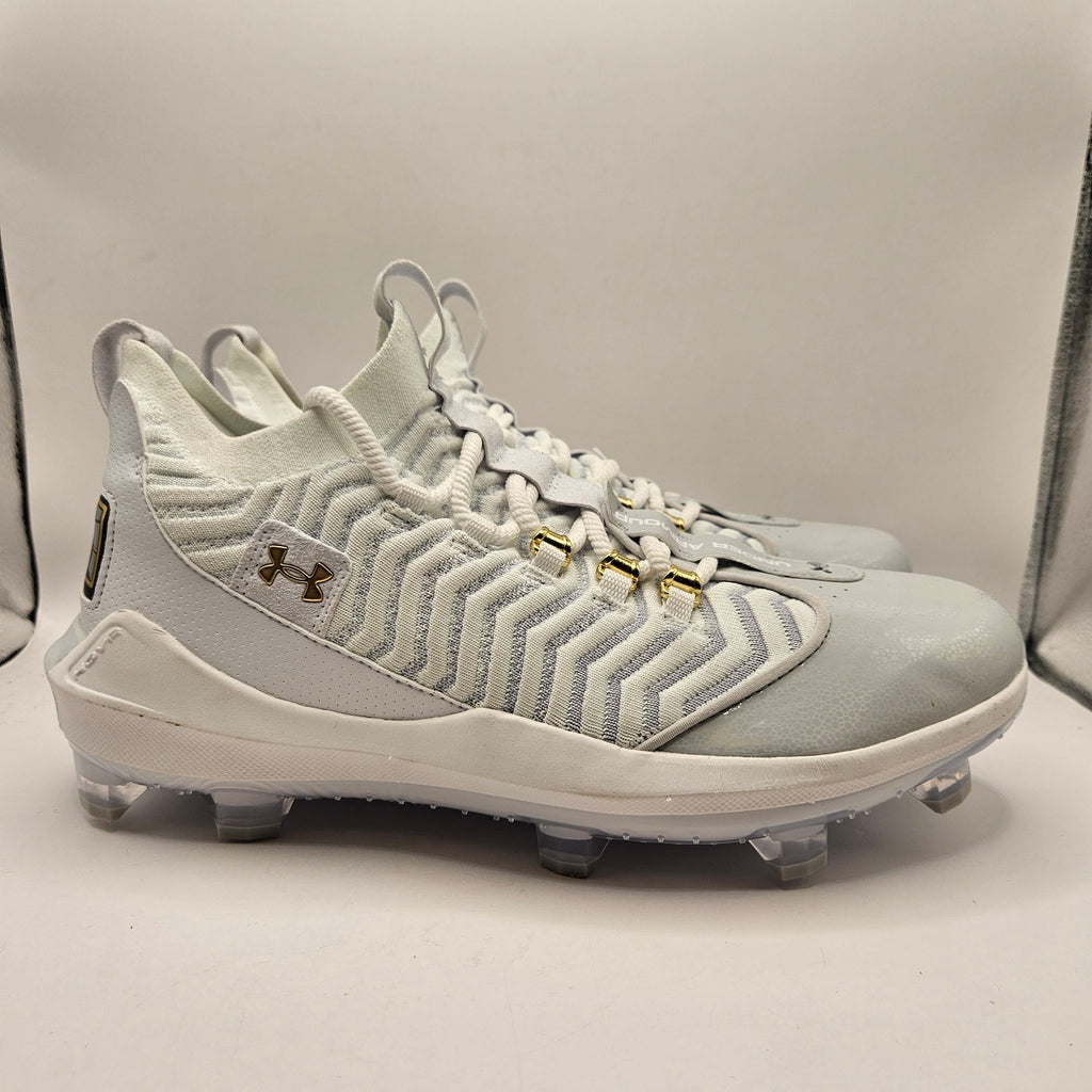 UNDER ARMOUR MEN'S 11.5 HARPER 9 PRO TPU CLEATS WHITE GRAY GOLD 3027444-100 NWOB
