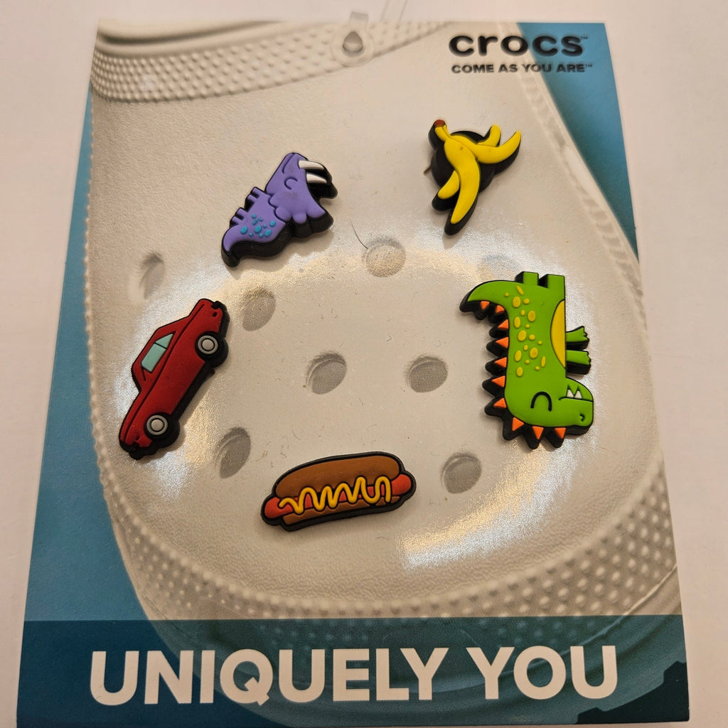 CROCS JIBBITZ 5PC LOT OF 4(20 CHARMS) SMILEY(2)+ANIMAL(1)+DINO(1) NWT