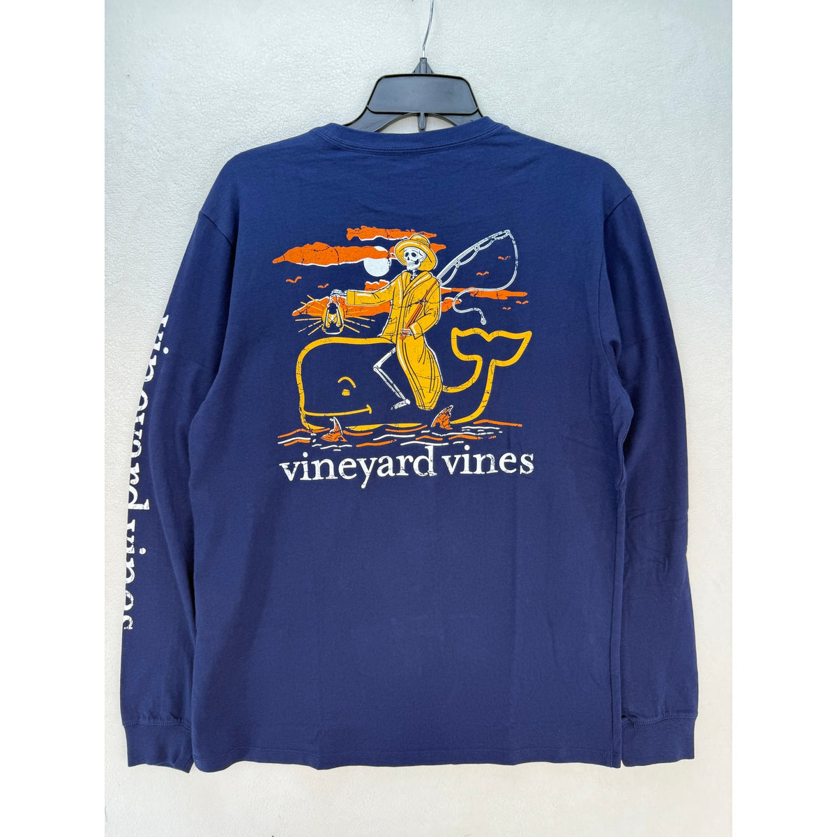 VINEYARD VINES MEN'S SMALL NAUTICAL NAVY FISHERMAN SKELETON LONG SLEEVE TEE