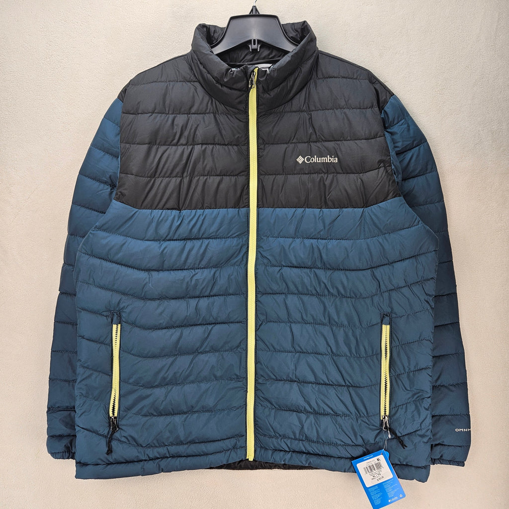 COLUMBIA MEN'S XL POWDER LITE II PUFFER JACKET BLUE BLK OMNI HEAT INSULATED NWT