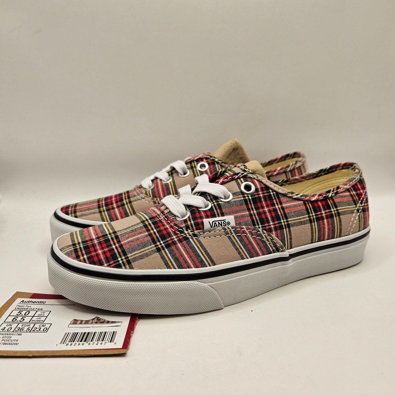 VANS WOMEN'S 6.5 AUTHENTIC LOW TOP SNEAKER PLAID TAN NWOB VN000EGATAN