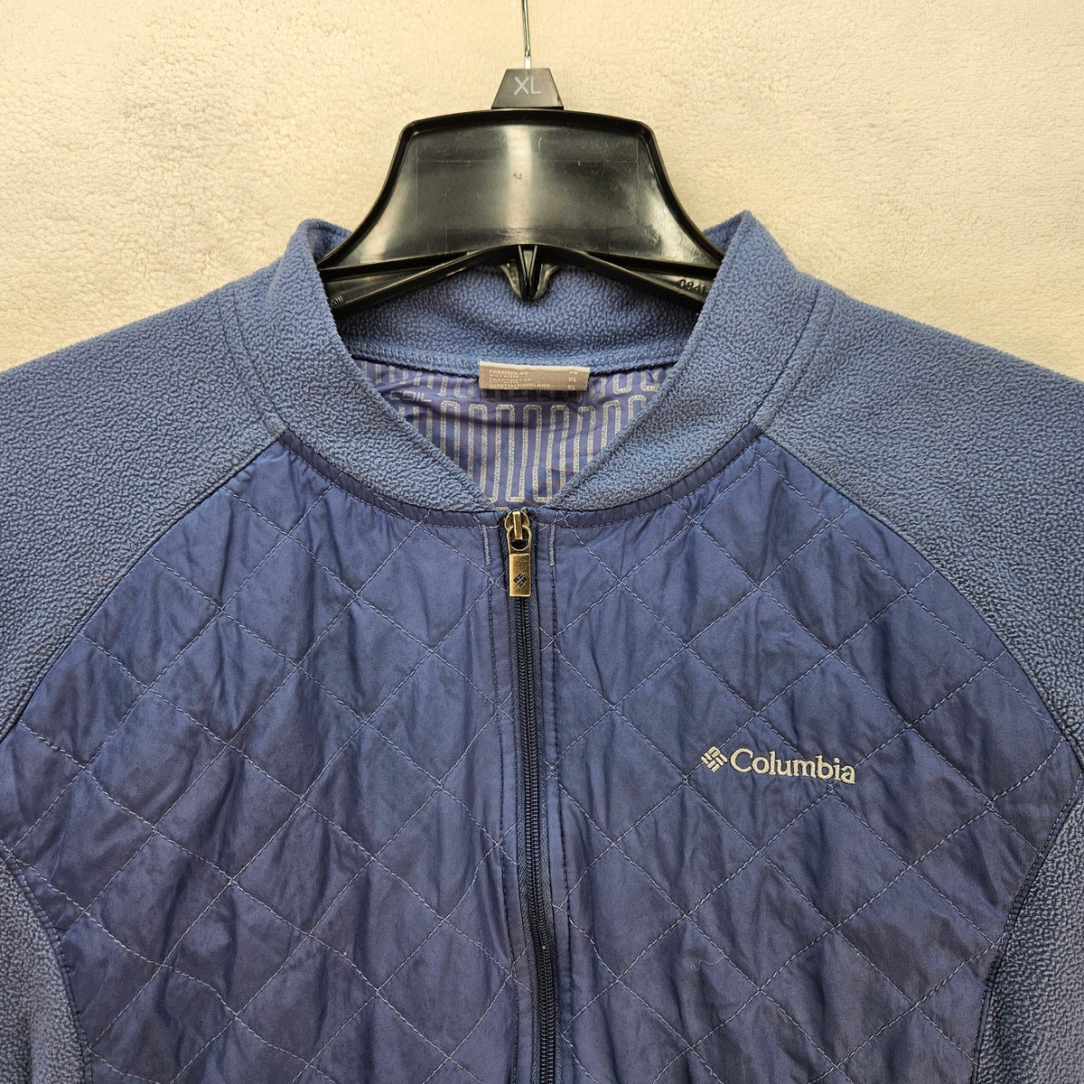 COLUMBIA WOMEN'S XL QUILTED FLEECE JACKET BLUE FULL ZIP LIGHTWEIGHT OUTDOOR