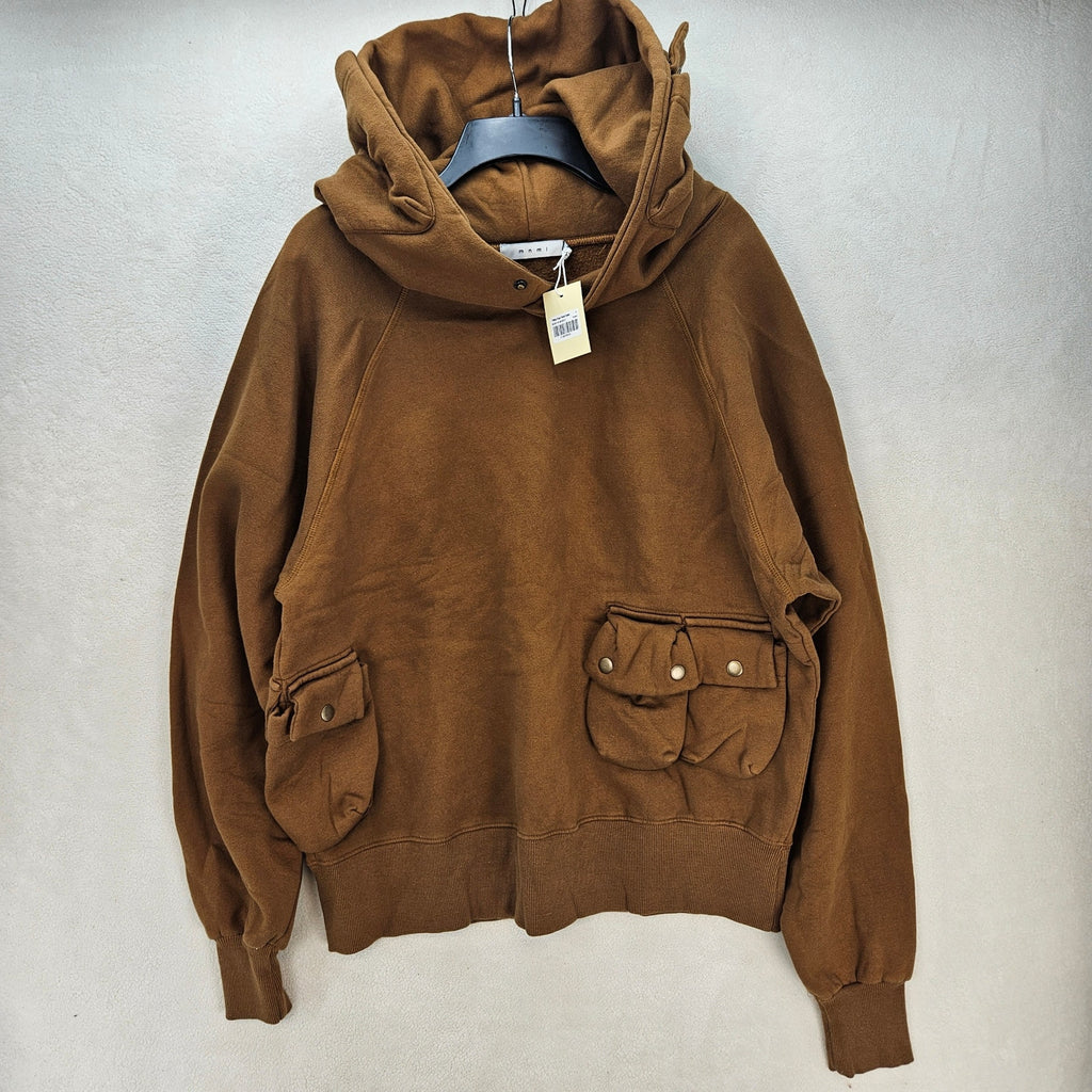 MNML MEN'S SMALL BROWN VINTAGE CARGO POCKET PULLOVER HOODIE NWT