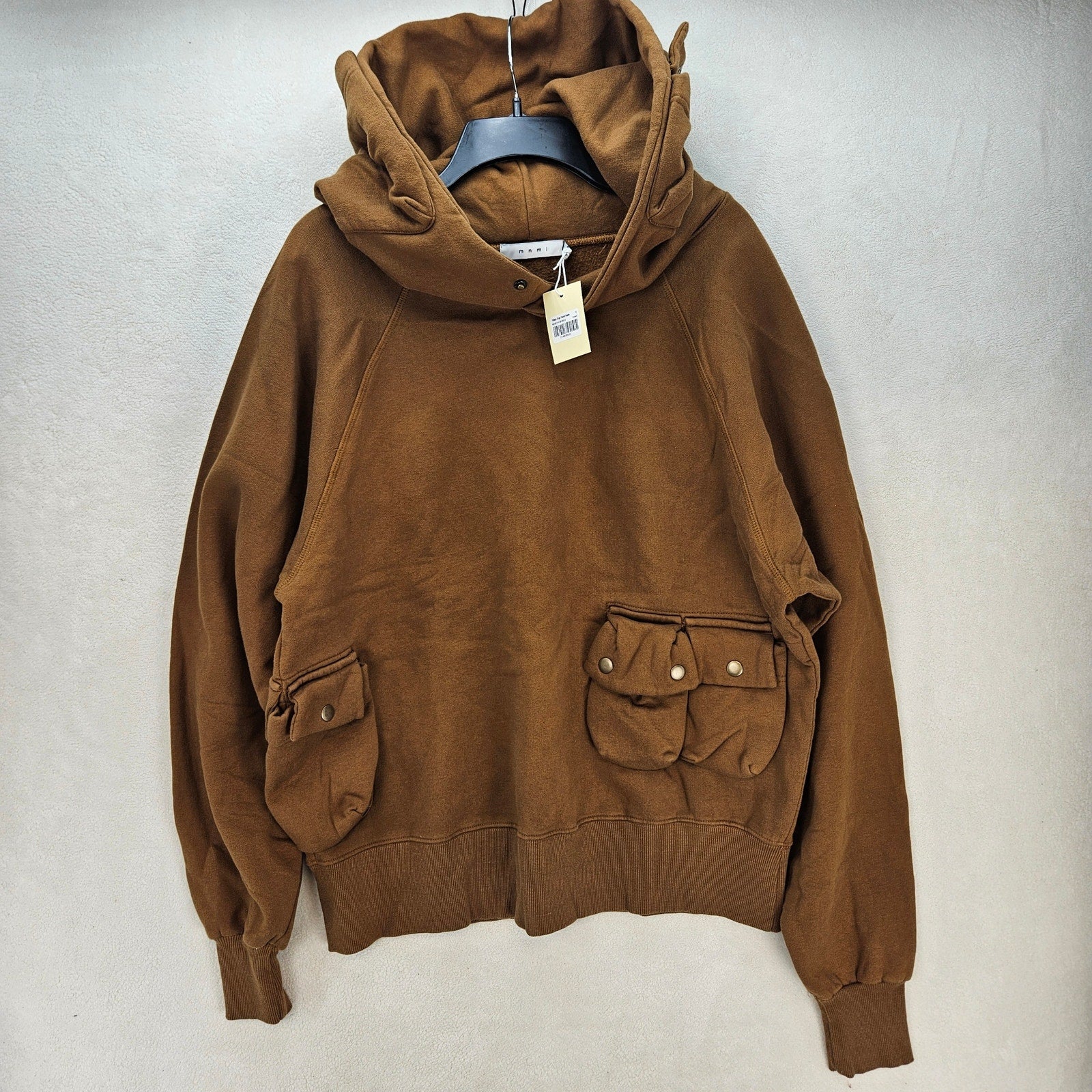 MNML MEN'S SMALL BROWN VINTAGE CARGO POCKET PULLOVER HOODIE NWT