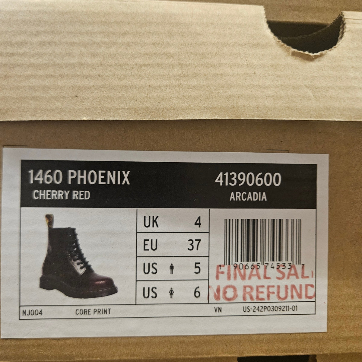 DR MARTEN WOMEN'S 6 CHERRY RED 1460 PHOENIX ARCADIA 41390600