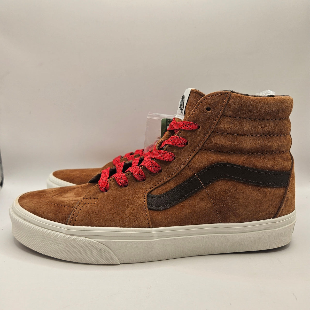 VANS MEN'S 8 SK8 HI PIG SUEDE PLAID GLAZED GINGER BROWN NWOB