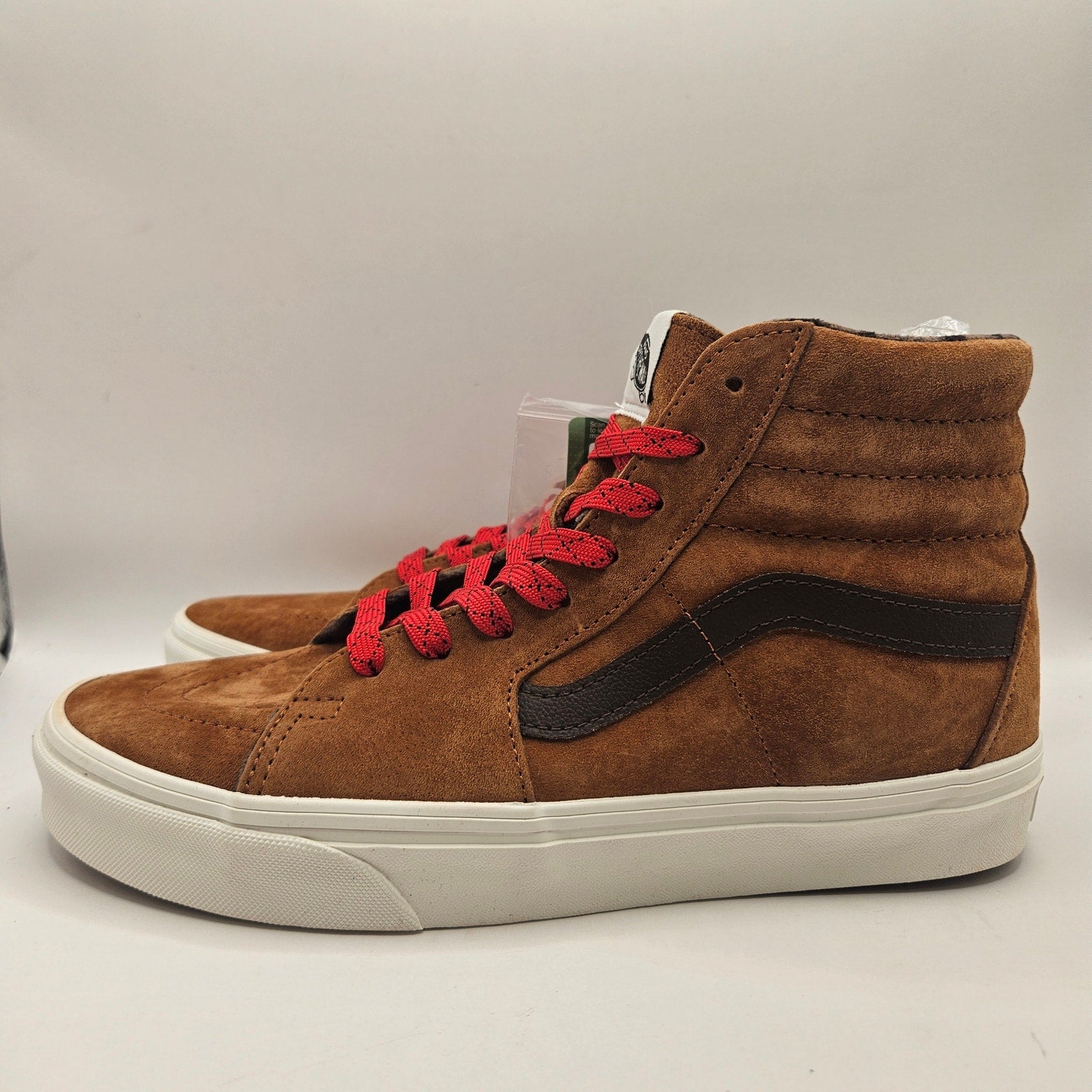 VANS MEN'S 8 SK8 HI PIG SUEDE PLAID GLAZED GINGER BROWN NWOB