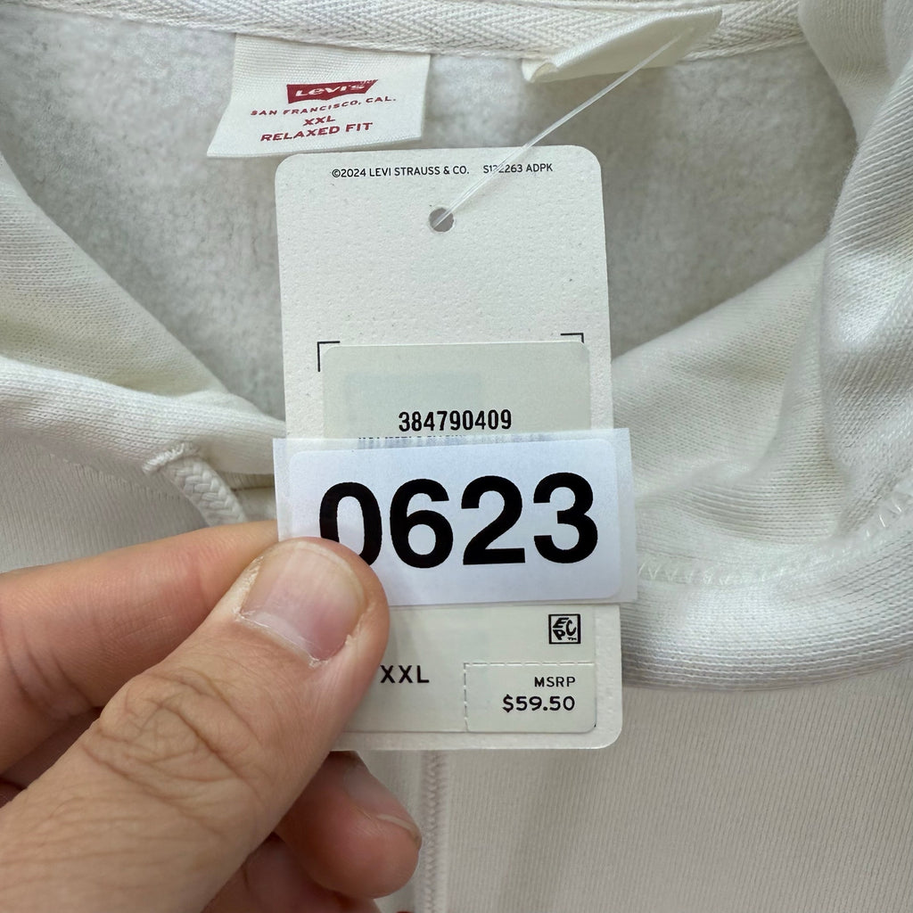 LEVI'S MEN'S XXL WHITE FLEECE HOODIE SIMPLICITY STYLE WARM SOFT
