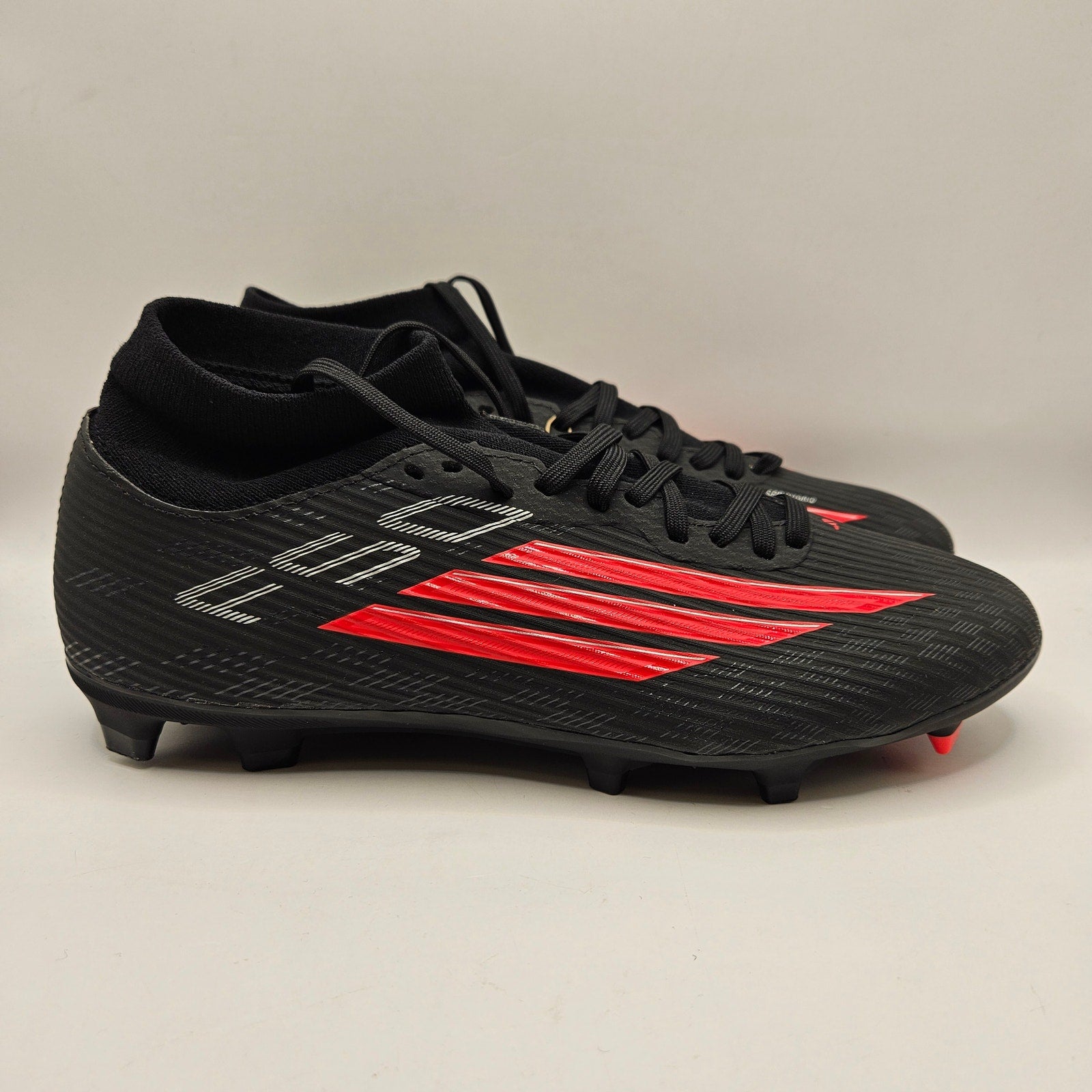 ADIDAS MEN'S 8 F50 LEAGUE MID FG MG SOCCER BLACK RED CLEATS JR9007 NWOB
