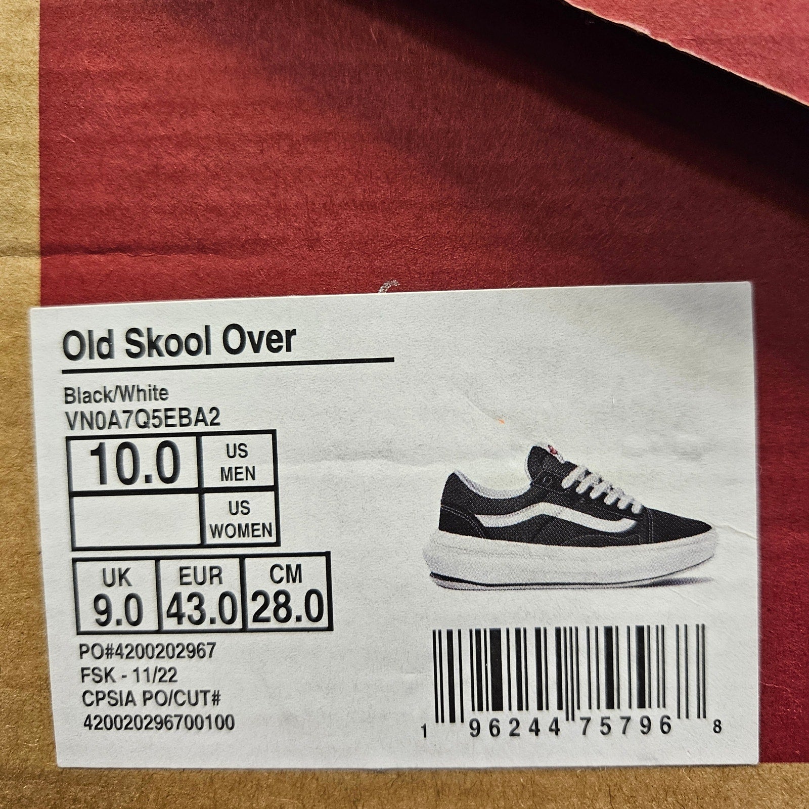VANS MEN'S 10 OLD SKOOL OVERT COMFYCUSH BLACK WHITE NIB NB0A7Q5EBA2