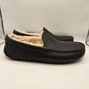 UGG MEN'S 12 ASCOT DARK SPICE BROWN LEATHER SLIPPERS LOAFER 5379