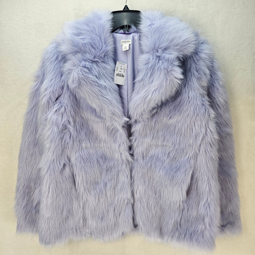 J CREW CREWCUTS GIRLS 14 LAVENDER FAUX FUR COAT JACKET SHAGGY TEDDY SOFT NWT