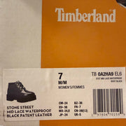 TIMBERLAND WOMEN'S 7 STONE STREET MID LACE WATERPROOF PATENT BLACK LEATHER NIB