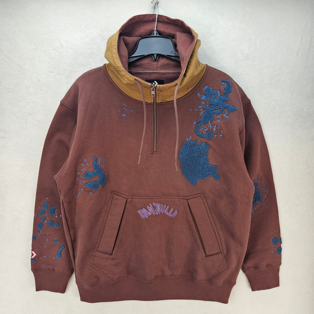 CONVERSE X BANDULU MEN'S SMALL COLLAB PULLOVER HOODIE BROWN NWT