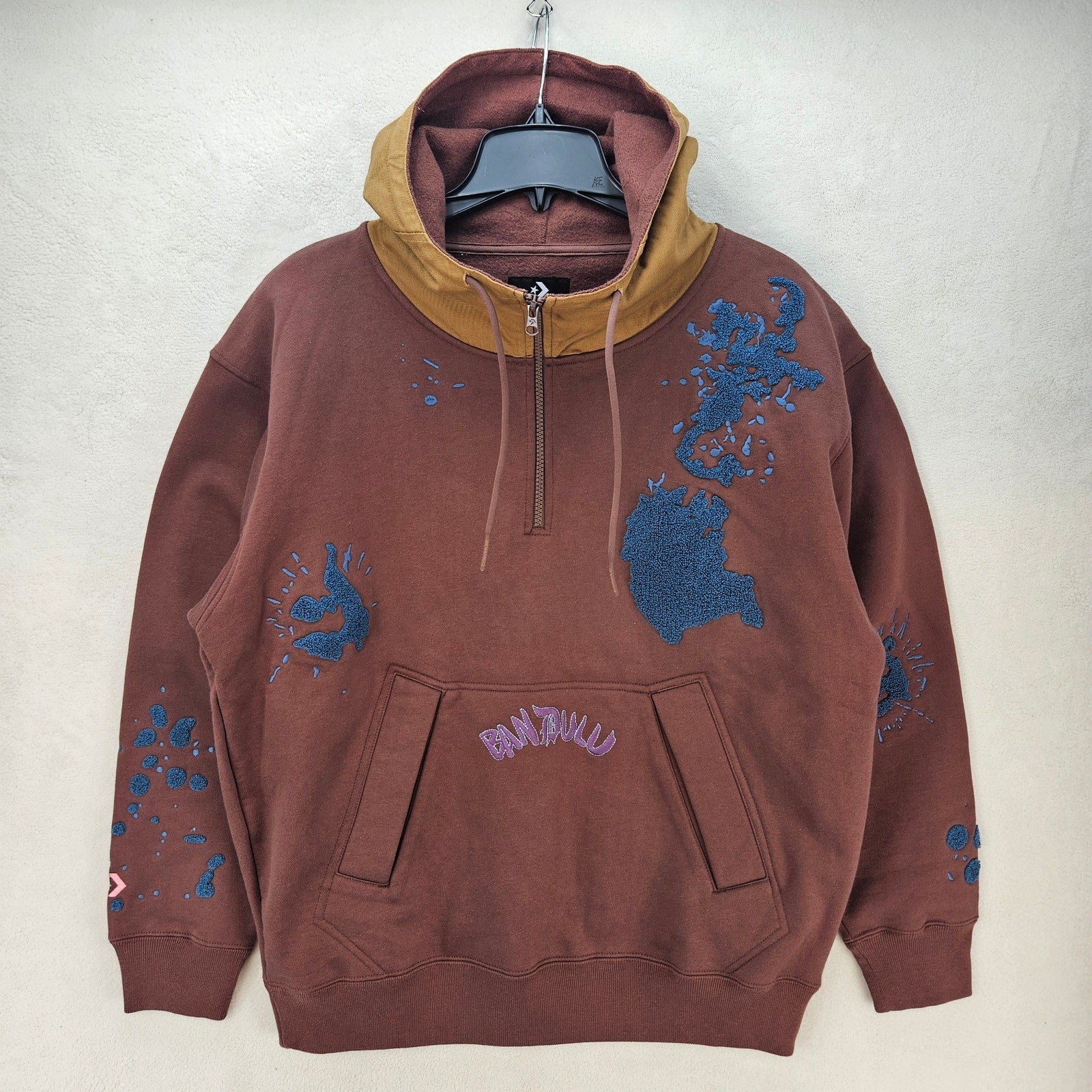 CONVERSE X BANDULU MEN'S SMALL COLLAB PULLOVER HOODIE BROWN NWT