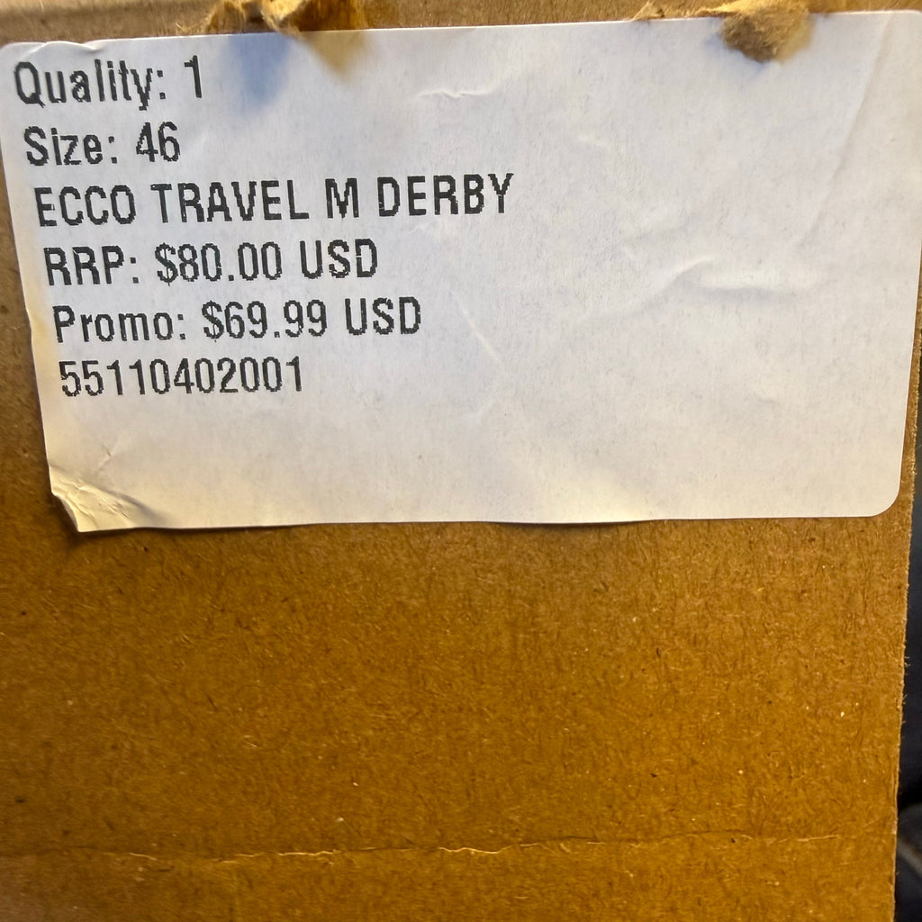 ECCO MEN'S 46 TRAVEL DERBY BLACK OXFORD 55110402001 NIB
