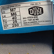 HEY DUDE WOMEN'S 7 WALLY H20 SPRING BREAKER PINK MULTI 41819-9DD