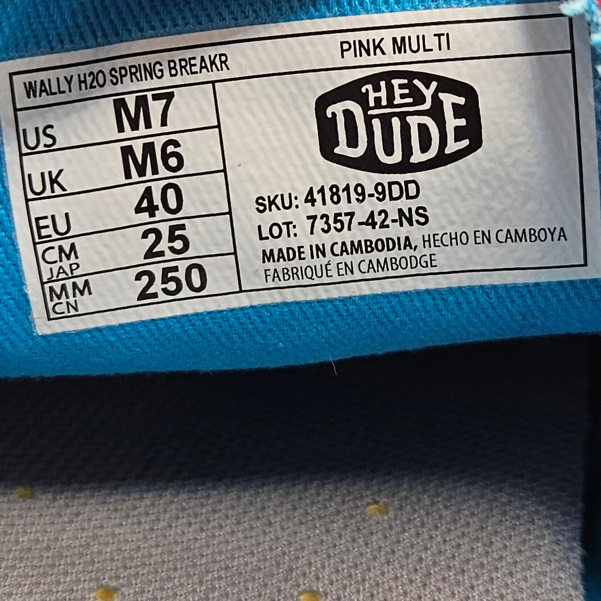 HEY DUDE WOMEN'S 7 WALLY H20 SPRING BREAKER PINK MULTI 41819-9DD