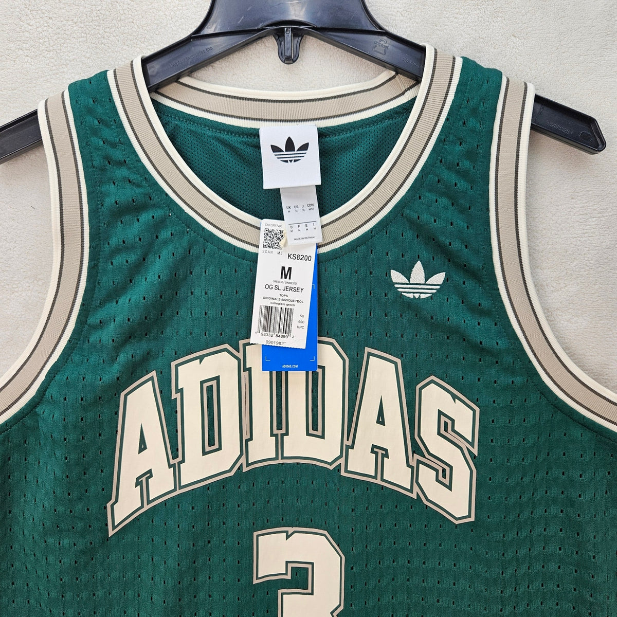 ADIDAS MEN'S MEDIUM ORIGINALS TREFOIL GREEN TANK SIDELINE JERSEY KG8200 THICK