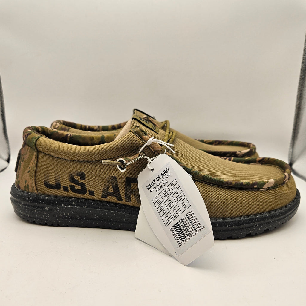 HEY DUDE MEN'S 13 WALLY US ARMY GREEN CAMO SLIP ON SNEAKER NWT 43080-386