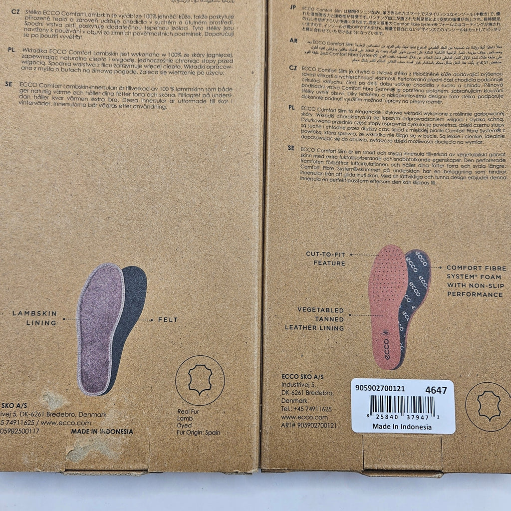 ECCO MEN'S 47 LOT OF 2 COMBO LAMBSKIN INSOLE + SLIM LEATHER INSOLE NIB