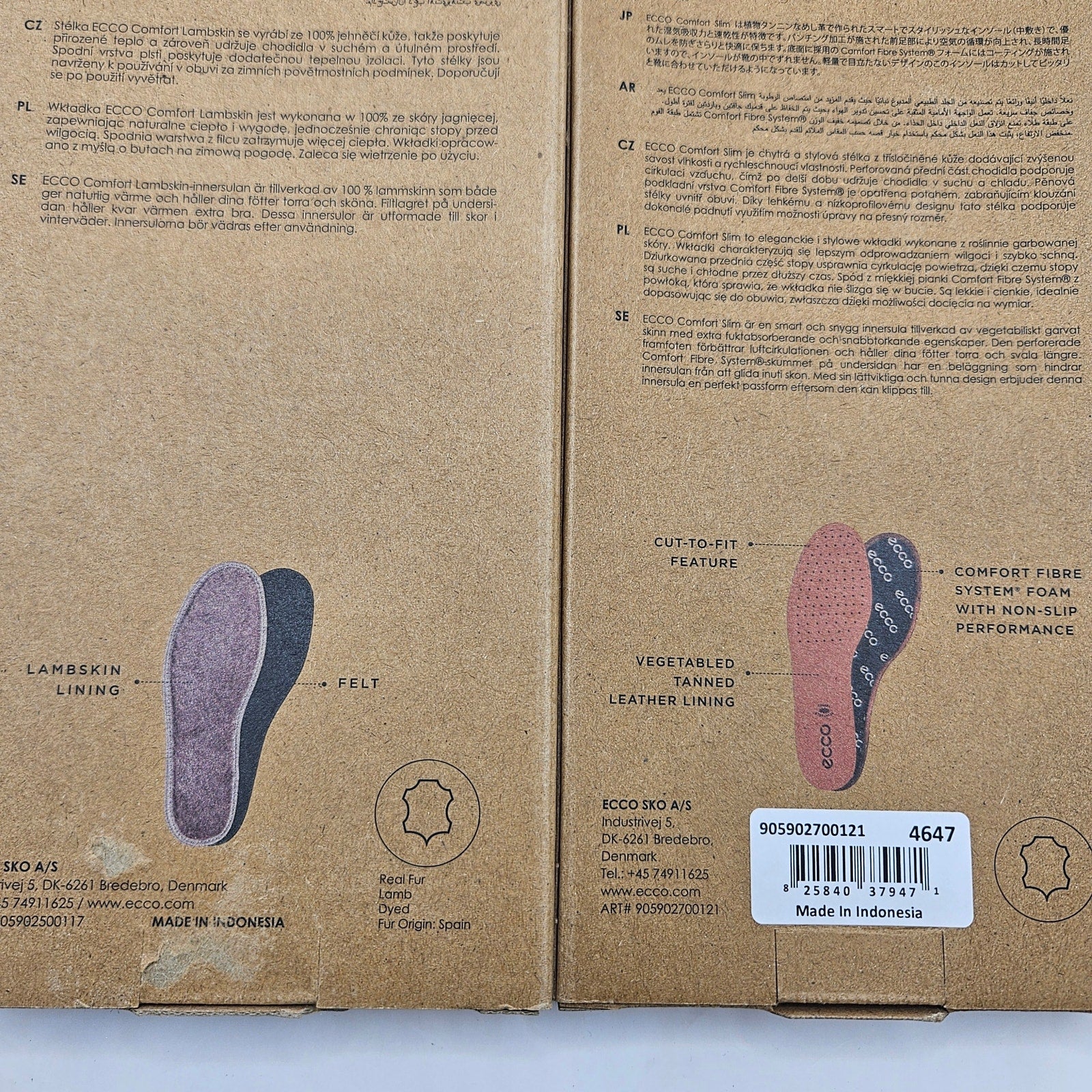 ECCO MEN'S 47 LOT OF 2 COMBO LAMBSKIN INSOLE + SLIM LEATHER INSOLE NIB
