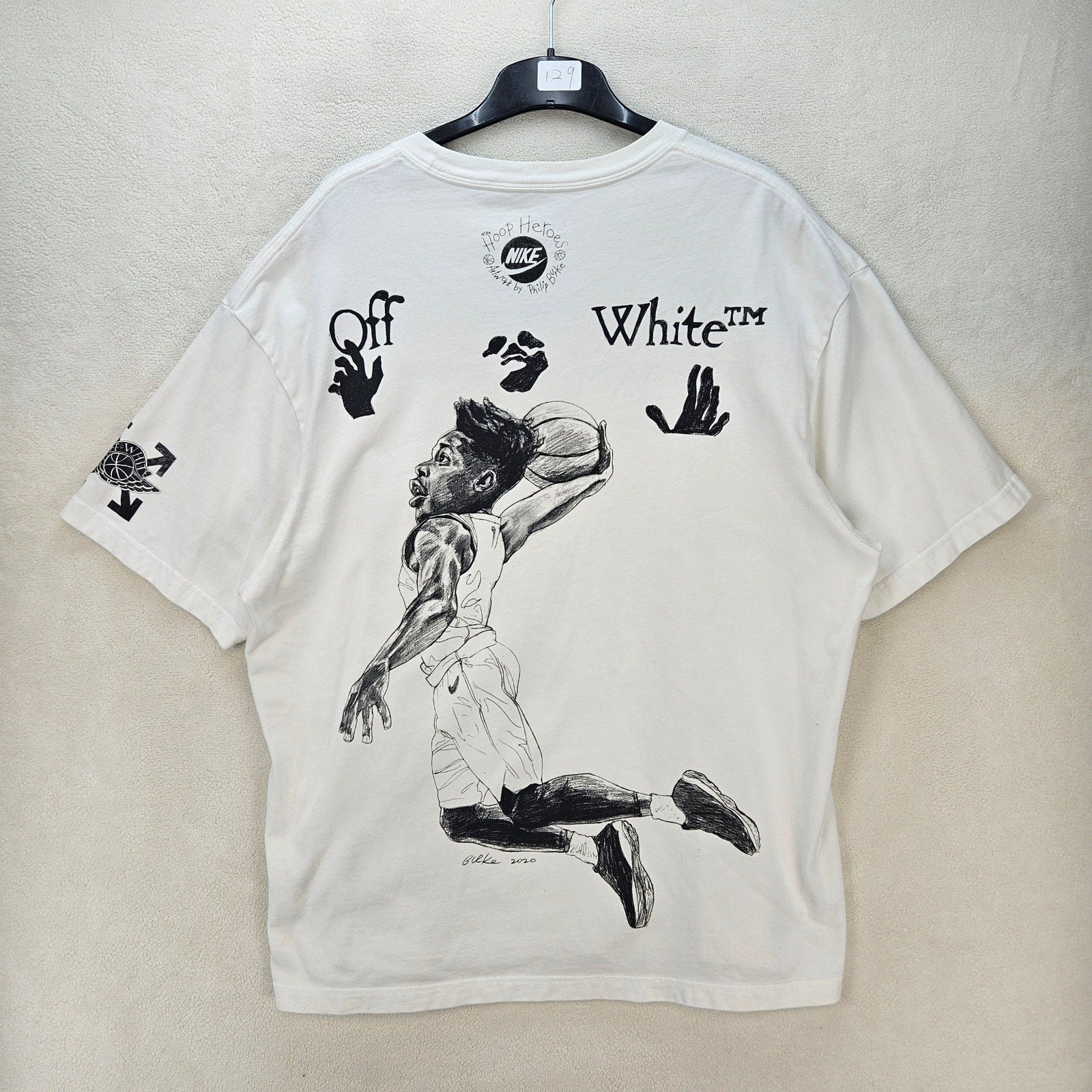 NIKE AIR JORDAN X OFF WHITE MEN'S XL COLLABORATION TSHIRT WHITE HOOP HEROES